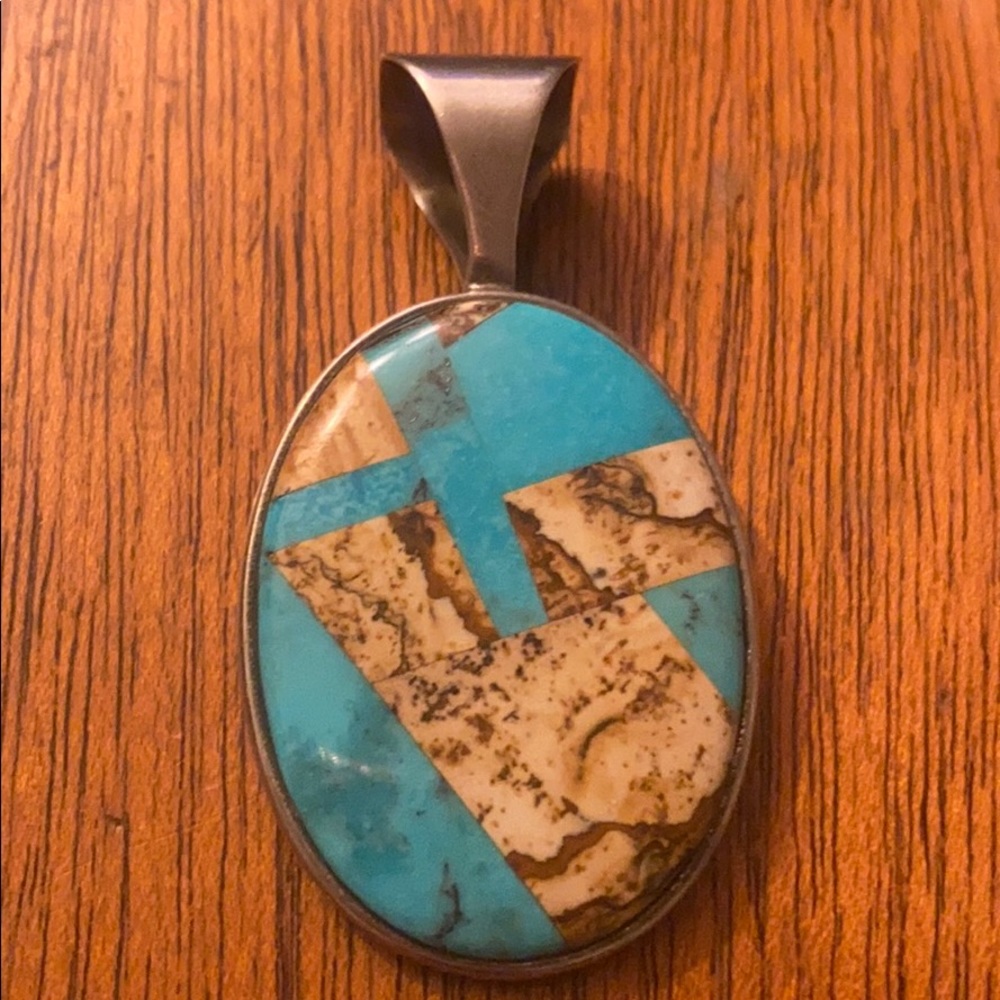 Sterling Silver Turquoise Stone Navajo Pendant